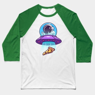 Cute Astronaut Catching Pizza With Ufo Cartoon Baseball T-Shirt